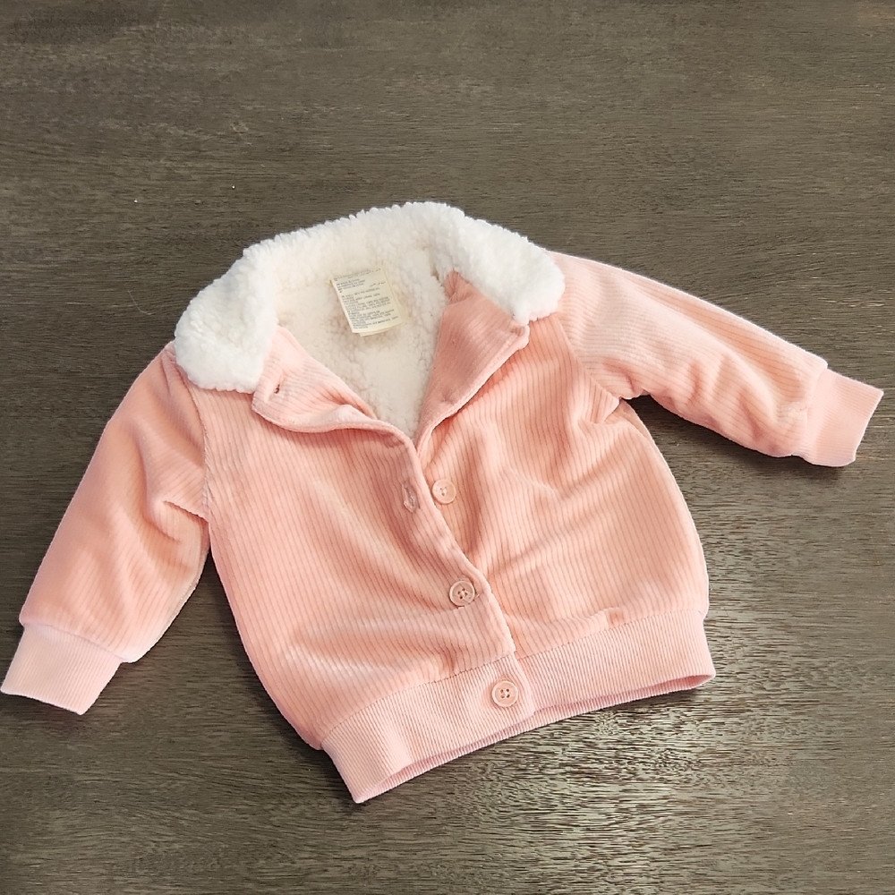 First Impressions Pink Baby Jacket with White Collar Fuzzy Inside